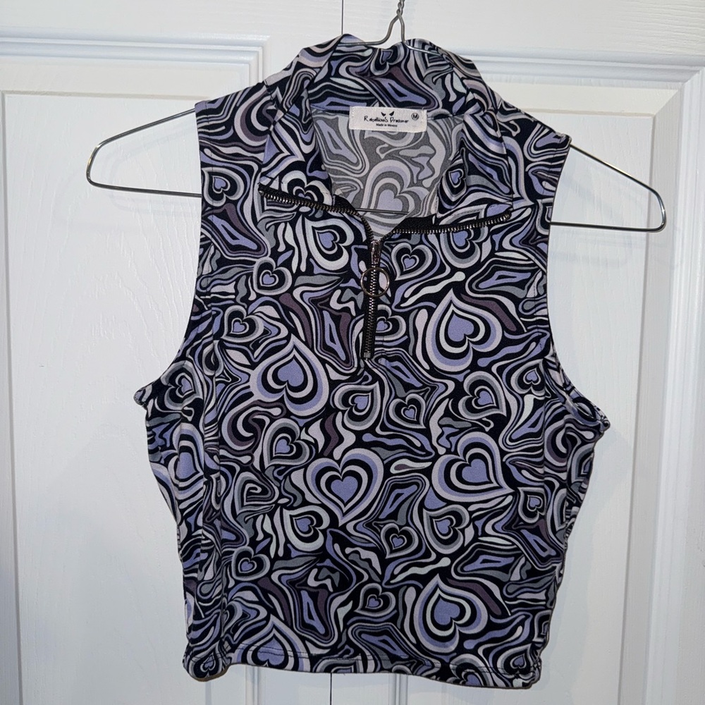 Purple Hearts Pattern Crop Top